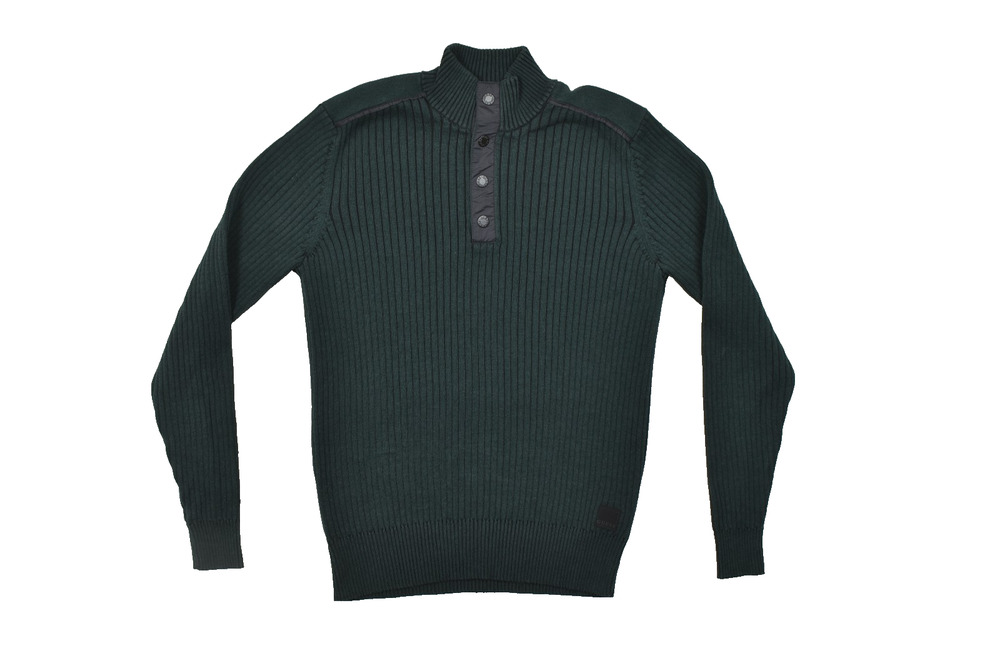 GUESS Los Angeles Mens Size Medium Green Ribbed Knit Mock Neck 4 Button Pullover